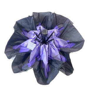OVIDA three folding flower umbrella black coating UV protection sun and rain umbrella