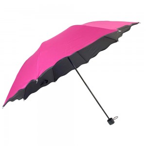 OVIDA three folding umbrella flower shape black UV coating umbrella with custom design