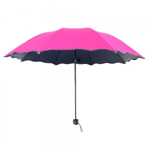 OVIDA three folding umbrella flower shape black UV coating umbrella with custom design