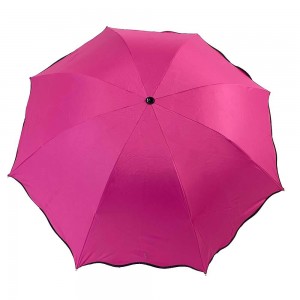 OVIDA three folding umbrella flower shape black UV coating umbrella with custom design