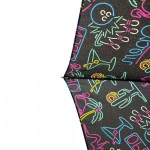 OVIDA three folding light weight umbrella with black aluminum shaft cartoon umbrella