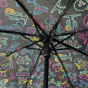 OVIDA three folding light weight umbrella with black aluminum shaft cartoon umbrella