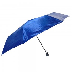 OVIDA three folding umbrella black aluminum shaft and blue shining pongee fabric umbrella