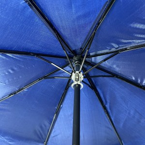 OVIDA three folding umbrella black aluminum shaft and blue shining pongee fabric umbrella
