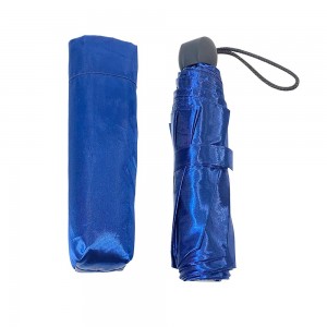 OVIDA three folding umbrella black aluminum shaft and blue shining pongee fabric umbrella