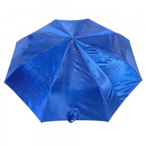 OVIDA three folding umbrella black aluminum shaft and blue shining pongee fabric umbrella