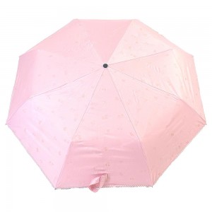 OVIDA three folding girl and lady umbrella with lace edge and black UV coating sun umbrella