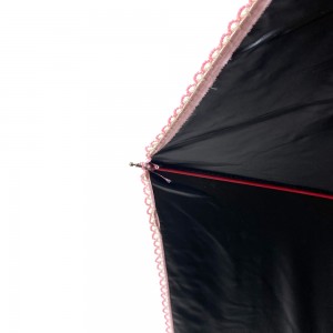 OVIDA three folding girl and lady umbrella with lace edge and black UV coating sun umbrella
