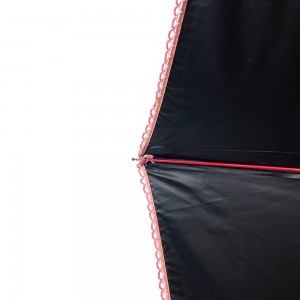 OVIDA three folding girl and lady umbrella with lace edge and black UV coating sun umbrella