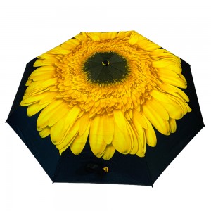 OVIDA sunflower design digital printing cheap promotional advertising 3 folding gift umbrella