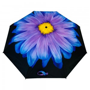 OVIDA blue Flower Watercolor Painting Automatic Umbrella for Rain Foldable Parasol Umbrella Eight strand Outdoor Umbrellas