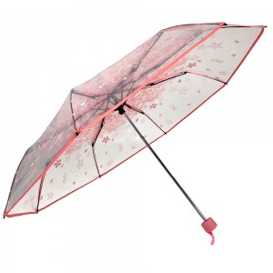 OVIDA Transparent Sun Rain Umbrellas Three Color Rain Tools Woman Pink white Two Color Sakura Three Fold Umbrella