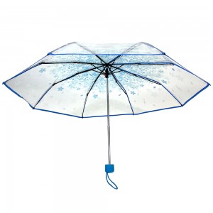 OVIDA Transparent Manual open Umbrella blue flower Folding Unisex Outdoor Travel Simple Portable umbrella