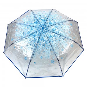 OVIDA Transparent Manual open Umbrella blue flower Folding Unisex Outdoor Travel Simple Portable umbrella