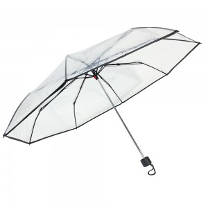 OVIDA 3 fold POE umbrella clear transparent umbrella black tape with custom logo