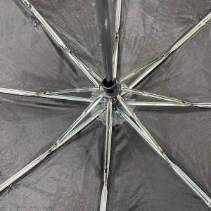 OVIDA 3 folding umbrella black pongee fabric and metal frame custom logo umbrella