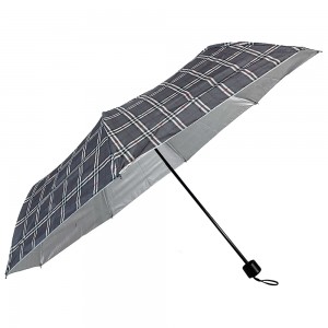 OVIDA 3 folding umbrella silver UV coating sun summer umbrella check fabric umbrella