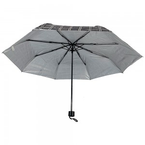 OVIDA 3 folding umbrella silver UV coating sun summer umbrella check fabric umbrella