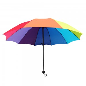 OVIDA 21 inch 10 ribs 3 folding colorful umbrella compact rainbow umbrella