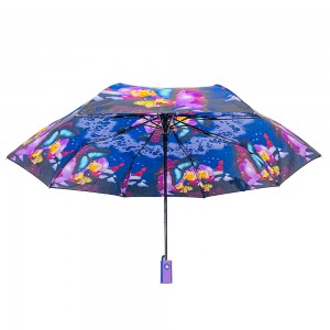 Ovida 3 fold Automatic open windproof frame Full print Custom Design Umbrella