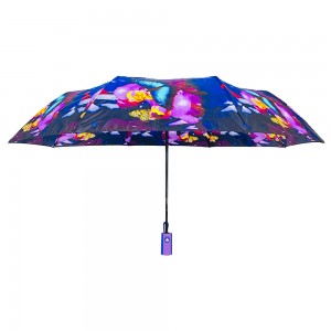 Ovida 3 fold Automatic open windproof frame Full print Custom Design Umbrella