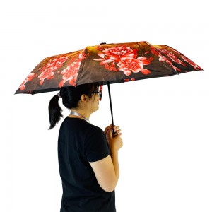 Ovida 3 fold Automatic open windproof Umbrella Maple and Flower Full print Custom Design Umbrella