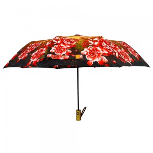 Ovida 3 fold Automatic open windproof Umbrella Maple and Flower Full print Custom Design Umbrella