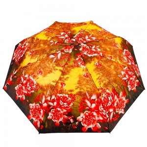 Ovida 3 fold Automatic open windproof Umbrella Maple and Flower Full print Custom Design Umbrella