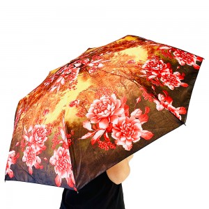 Ovida 3 fold Automatic open windproof Umbrella Maple and Flower Full print Custom Design Umbrella