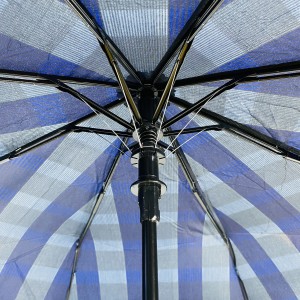 Ovida 3 fold Auto open Bend J handle Business windproof Umbrella with Check design fabric
