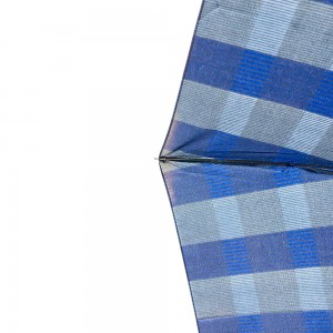 Ovida 3 fold Auto open Bend J handle Business windproof Umbrella with Check design fabric