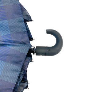 Ovida 3 fold Auto open Bend J handle Business windproof Umbrella with Check design fabric