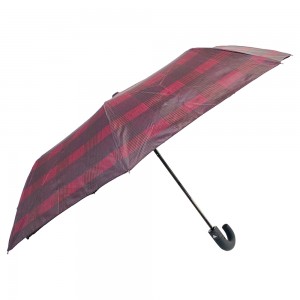 Ovida 3 fold Auto open Bend J handle Business windproof Umbrella with Scotland Check design fabric