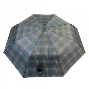 Ovida 3 fold Auto open Bend J handle Business windproof Umbrella Unisex Check design fabric
