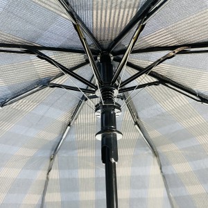 Ovida 3 fold Auto open Bend J handle Business windproof Umbrella Unisex Check design fabric