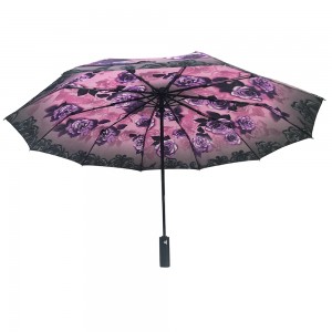 Isambulela esisongwayo kathathu se-Ovida esine-ambrela yelogo emfusa ene-nestle emnyama ekhuselekileyo ye-lady auto open Umbrellas Yabadala