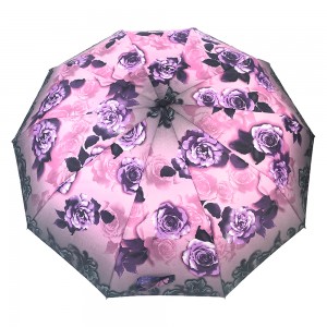 Isambulela esisongwayo kathathu se-Ovida esine-ambrela yelogo emfusa ene-nestle emnyama ekhuselekileyo ye-lady auto open Umbrellas Yabadala