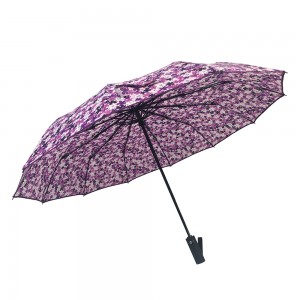Ovida umbrella manufacture pongee fabric 23inch Rubber Handle Sun Umbrella with flower design 12ribs umbrella with three sections
