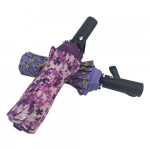 Ovida umbrella manufacture pongee fabric 23inch Rubber Handle Sun Umbrella with flower design 12ribs umbrella with three sections