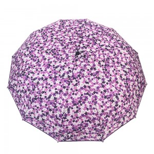 Ovida umbrella manufacture pongee fabric 23inch Rubber Handle Sun Umbrella with flower design 12ribs umbrella with three sections
