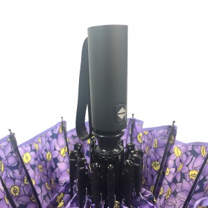Ovida umbrella manufacture pongee fabric 23inch Rubber Handle Sun Umbrella with flower design 12ribs umbrella with three sections