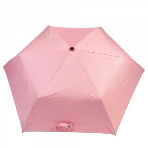 Ovida Ok Umbrella Custom Logo Promotional Portable Anti-UV Polyester Mini Travel Three Folded Umbrella with pink colors black coating insides umbrella