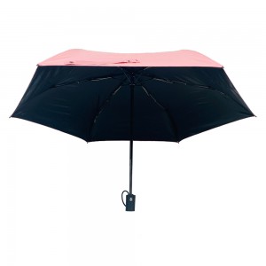 Ovida Ok Umbrella Custom Logo Promotional Portable Anti-UV Polyester Mini Travel Three Folded Umbrella with pink colors black coating insides umbrella