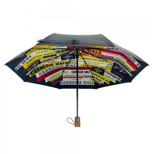 Ovida Promotional auto open and close Woman Umbrella Sunshade Outdoor Three Fold Custom Printed Inside logo Pattern Umbrellas wooden handle umbrella