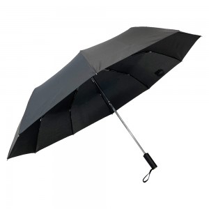 Ovida High Quality Full Black Chinese culture handle Three Folding Windproof Travel Umbrella with Automatic Open Automatic Close 3 Foldable