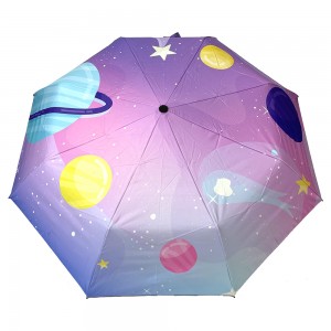 Ovida 3-folding Umbrella Printing With Planet Pattern Colorful Umbrella For Gift Set