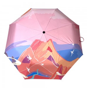 Ovida 3-folding Umbrella Printing With Pink Mountain Pattern Umbrella For Gift Set