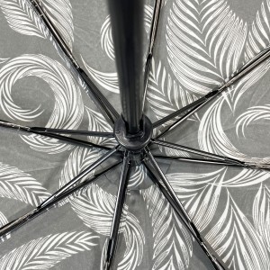 Ovida 3-folding Umbrella Pongee Fabric Printing With Leaves Pattern Custom Umbrella For Promotion