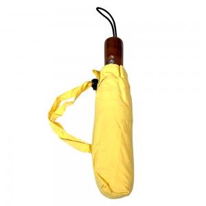 Ovida Full-auto Folding Umbrella Wooden Handle Pongee Fabric Light Color With Logo