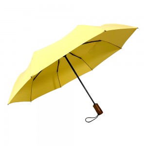 Ovida Full-auto Folding Umbrella Wooden Handle Pongee Fabric Light Color With Logo